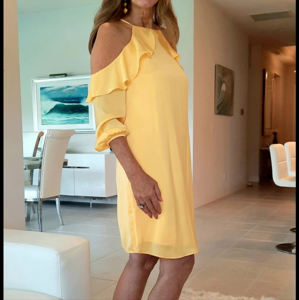 Chic Yellow Cold Shoulder Silk Dress
